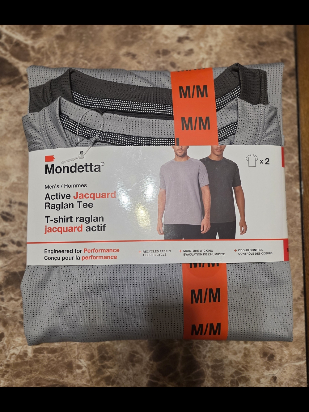 Mondetta Men’s Active Jacquard Raglan Tee - Light Gray & Charcoal